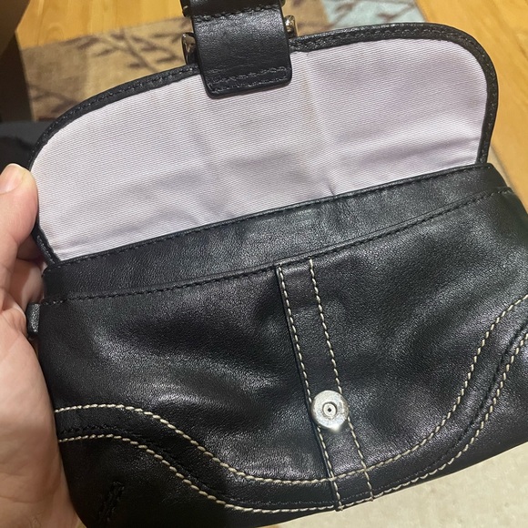 Coach Black Leather Wristlet with Silver Buckle - Picture 3 of 5